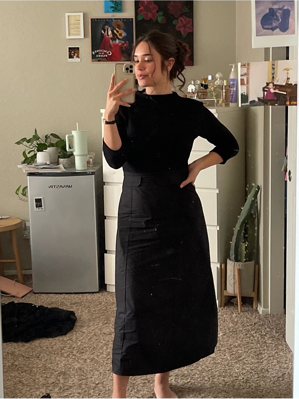 Zara Black Long Sleeve Midi Dress